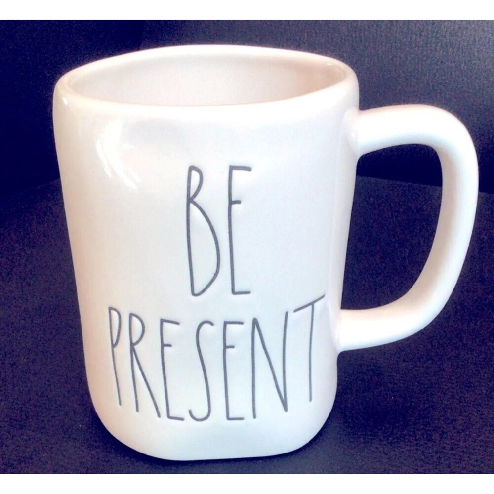 BE PRESENT Rae Dunn Coffee Mug Cup-Ivory-Gift-NEW